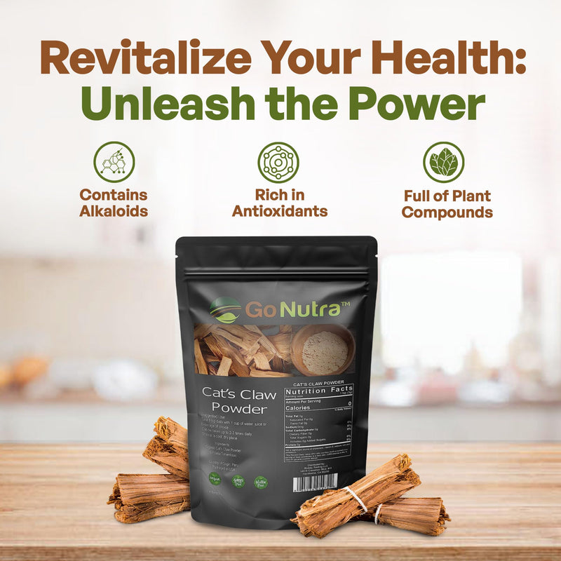 Go Nutra - Cat’s Claw Powder, Pure Cats Claw Herbal Supplement Wildly Harvested from Peru, All Natural UNA de Gato for Water, Tea, Juice, and More, Non-GMO, Gluten-Free, Vegan, 8 oz 8 Ounce (Pack of 1) - PawsPlanet Australia