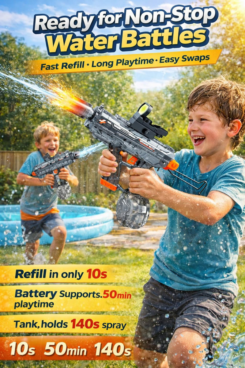 Electric Water Gun for Kids 5–12 Automatic Battery Powered Water Blaster Rechargeable Water Guns with LED Muzzle 8-16 ft Range, Outdoor Summer Pool Beach Toys Birthday Gift for Boys Girls Black02