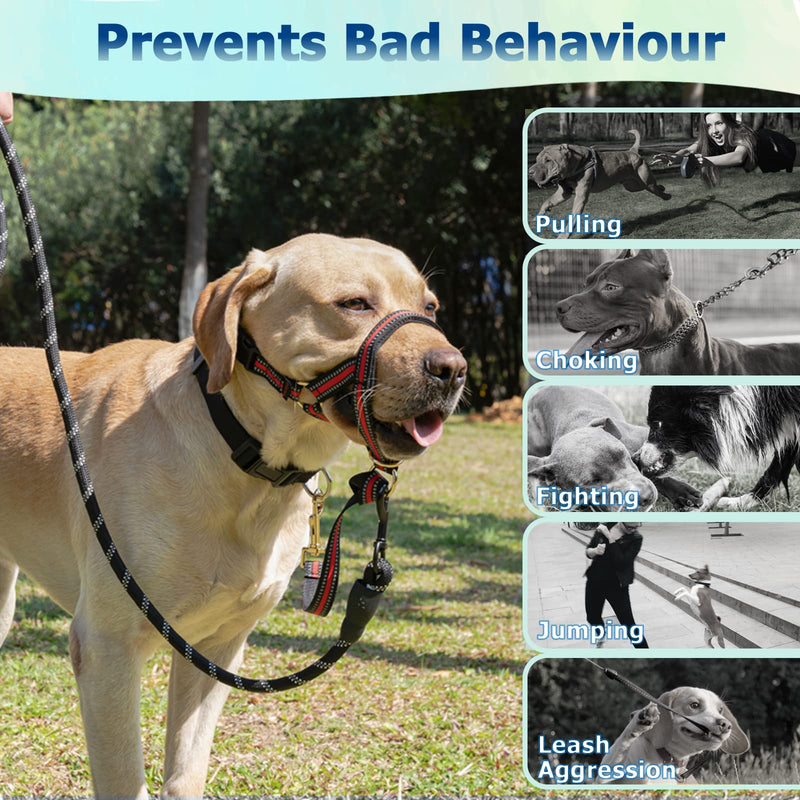 BARKLESS Muzzle Leash for Heavy Pullers, No Pull Stylish Head Halter for Small and Medium Aggressive Dogs, Gentle Dog Face Harness Stops Pet Pulling and Choking on Walks, Adjustable Head Collar Red M (Snout Cir: 9½"-11”) - PawsPlanet Australia