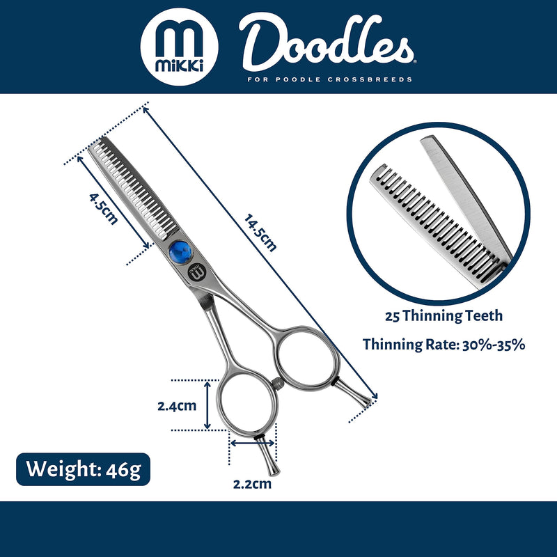 Mikki Doodle, Dog, Puppy Face & Paw Thinning Scissors, Sharp & Durable Semi-Convex Blade, V-Shaped Teeth, Blunted Safety Tips, Adjustable Tension Screw for Control and Precision, 12.7cm (5”) - PawsPlanet Australia