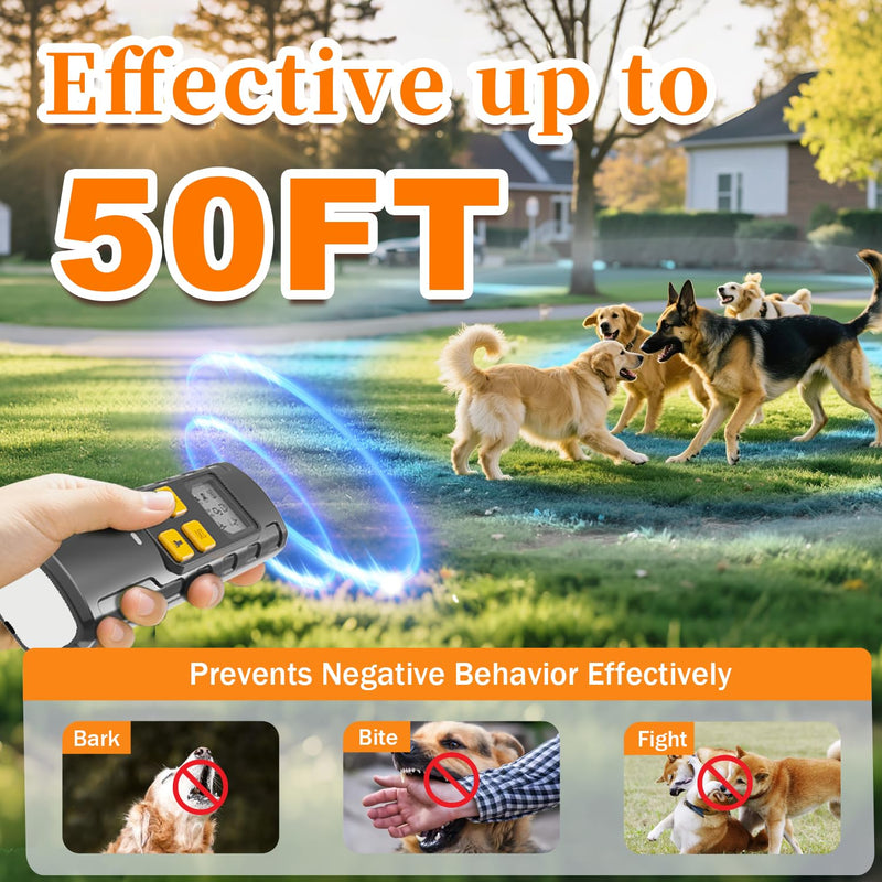 Dog Bark Deterrent - 2025 Triple Anti Bark Device Ultrasonic Strobe light Hybrid with 2 Modes, 6 IN 1 Humane Trainer, LCD Display, 50ft Range for Indoor Outdoor, Instantly Stop Neighbor's Dog Barking