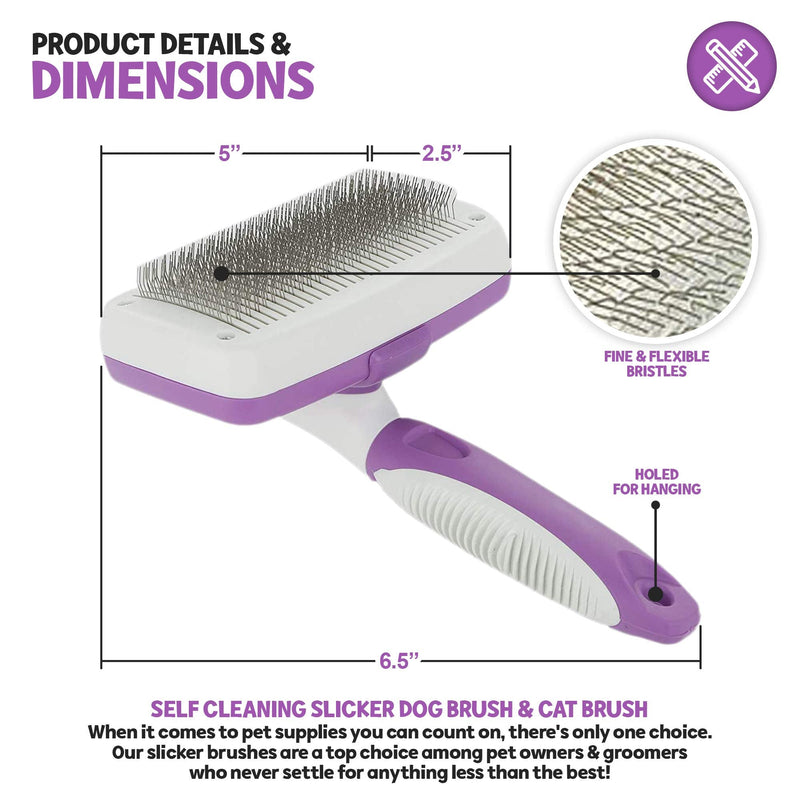 POODLIE Dog Grooming Brush, Self Cleaning Slicker Brush for Dogs and Cats - Removes Tangles, Loose Hair - Poodles, Pomeranians, Yorkies, Soft Pins - Purple 1 Count (Pack of 1) - PawsPlanet Australia