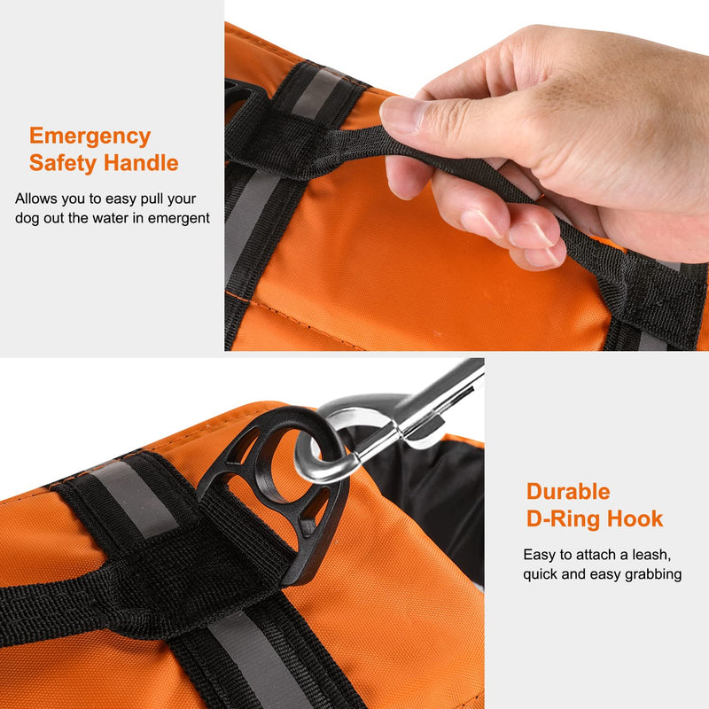 HAOCOO Dog Life Jacket Vest Saver Safety Swimsuit Preserver with Reflective Stripes/Adjustable Belt Dogs Orange,L Large - PawsPlanet Australia