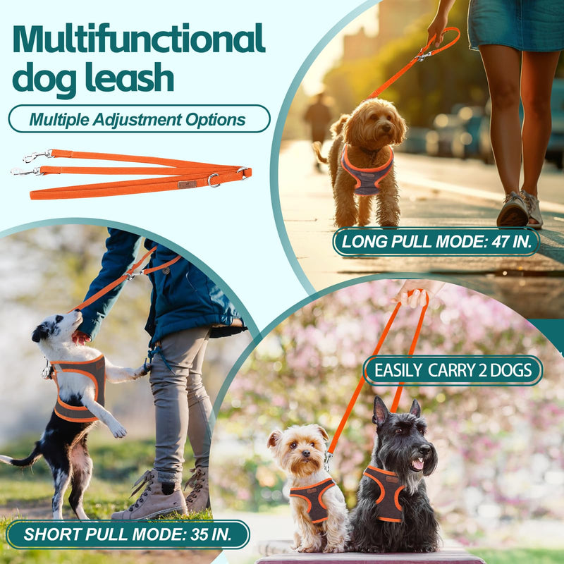 Dog Harness with Multifunction Dog Leash,No Pull Reflective Step-in Harness for Soft Adjustable No Choke Escape Proof,Easy Walk Dog Harness for Puppy,Small Dogs (Orange&Dark Grey, XS) Orange&Dark grey - PawsPlanet Australia