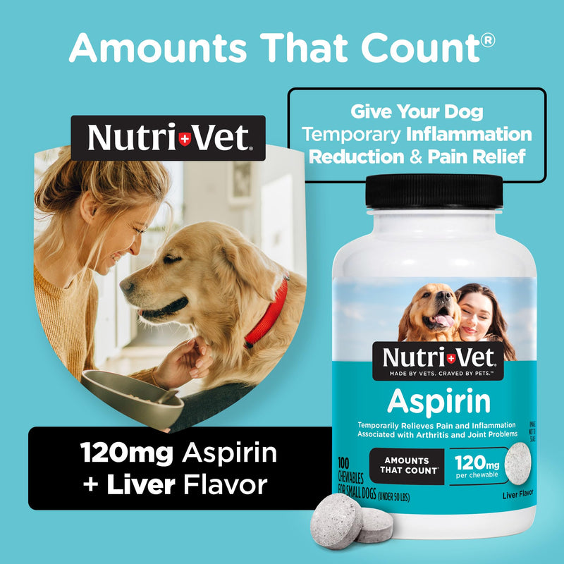 Nutri-Vet Aspirin for Dogs, Arthritis Pain Relief, Small Dog Aspirin, Inflammation Relief, Joint Support for Seniors, 120mg per Tablet, Under 50 lbs, 100 Count