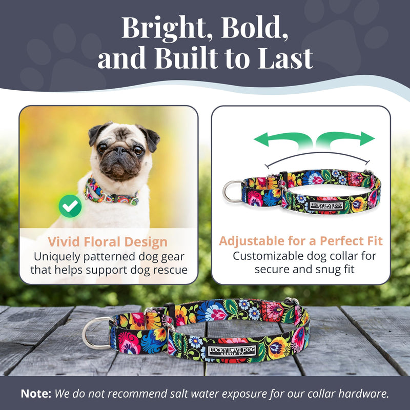Lucky Love Dog Martingale Dog Collar - Adjustable, No-Slip, Durable, & Soft Webbing Collar for Male and Female Dogs Ideal for Training & Walking - Blackbird, Medium Medium Collars (13-21") - PawsPlanet Australia