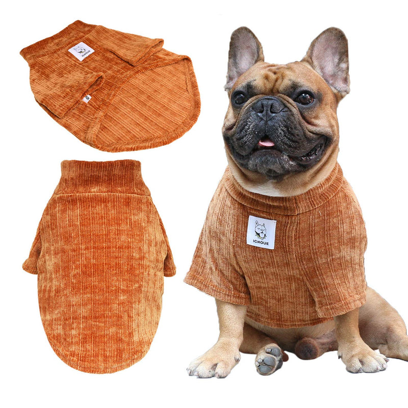 iChoue Pet Dog Winter Warm Sweater Clothes Turtleneck for English Bulldog Boston Terrier Corduroy Cold Weather Pullover Coat Shirt - Coffee/XLarge Corduroy Coffee X-Large ( 45 - 55 lbs ) - PawsPlanet Australia