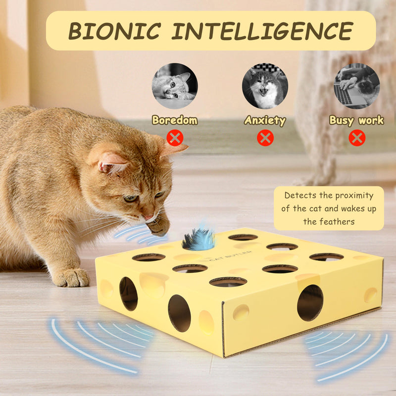 Cat Puzzle Toy, Interactive Cat Toys for Indoor Cats, Automatic Cat Toy Feather Rotation in 14 Holes Maze, Cat Feather Toy with Intelligent Sensing, New Upgrade Whack A Mole Kitten Game - PawsPlanet Australia