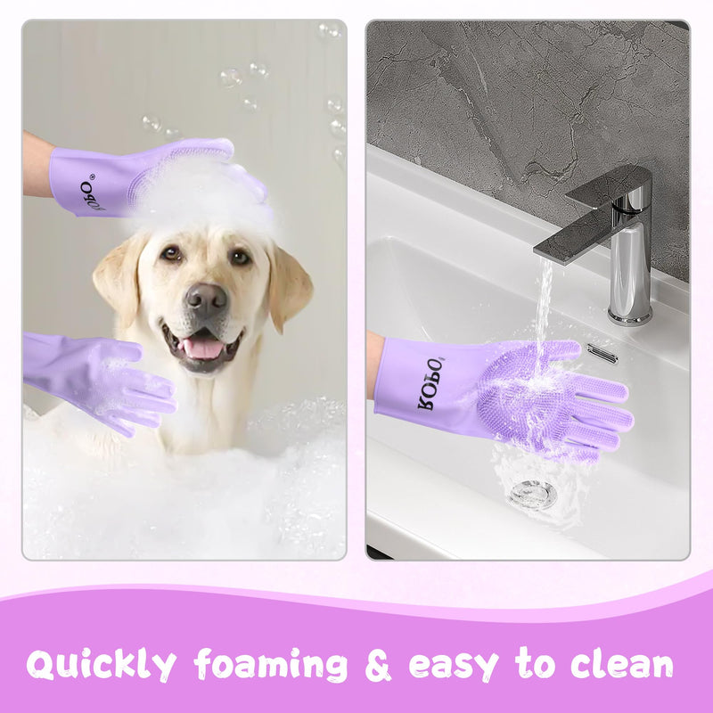 ROPO silicone gloves for pet grooming, multi-functional gloves for pet hair shedding, bathing, and massage (Purple) Purple - PawsPlanet Australia