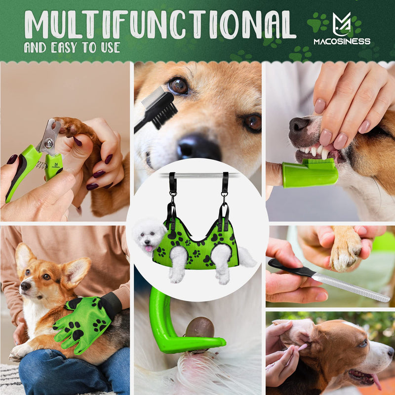 2025 16-in-1 - Dog Grooming Hammock - Dog Hanger for Nail Trimming - Dog Grooming Sling - Cat Sling for Cutting Nails - Cat Hammock for Nail Trimming - Dog Restraint for Nail Clipping PREMIUM SET - Lime with black paws S - PawsPlanet Australia