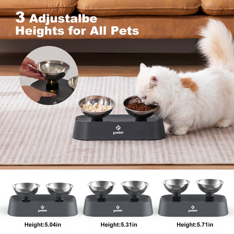 Raised Cat Food and Water Bowls with 3 Height for Indoor Cats, 15° Tilted in Both Ways Elevated Base Anti Vomiting Cat Dishes, Anti Spill for Puppies - PawsPlanet Australia