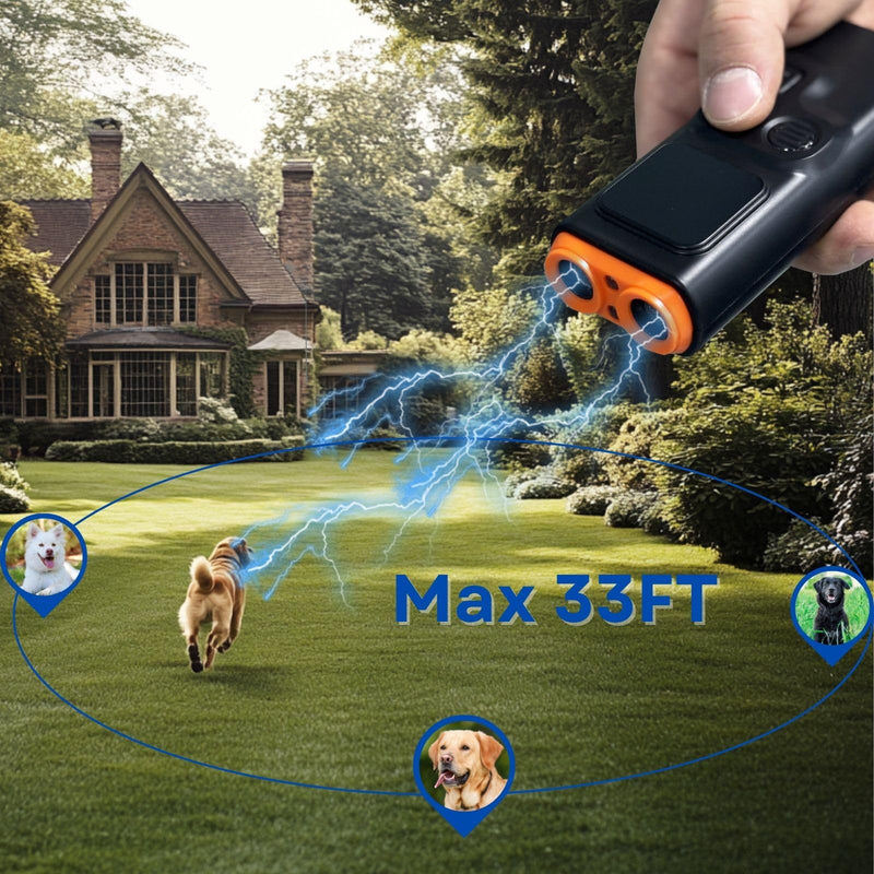 Upgraded Ultrasonic Dog Barking Deterrent, Handheld Anti Barking Device, 3-in-1 Rechargeable Dog Training & Behavior Aid, Safe and Humane Stop Dog Barking with LED Flashlight Orange