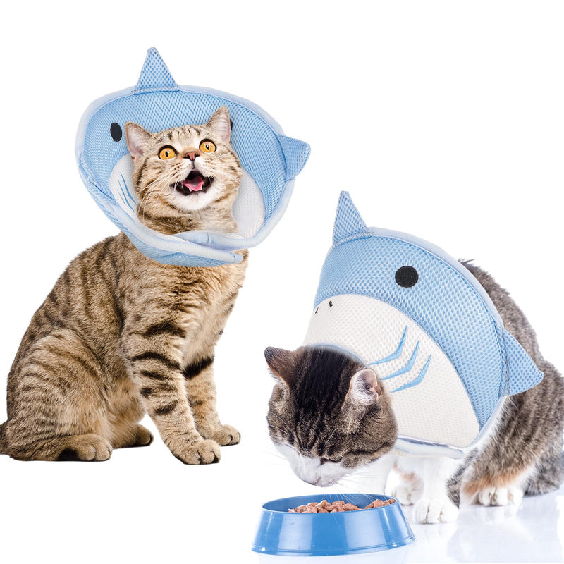 Cat Cone Collar Soft, Cute Cat Recovery Collar Soft Adjustable Cat Cones to Stop Licking Comfortable Breathable Lightweight Neck Cone for Cats Kittens Pet After Surgery S Blue Shark - PawsPlanet Australia