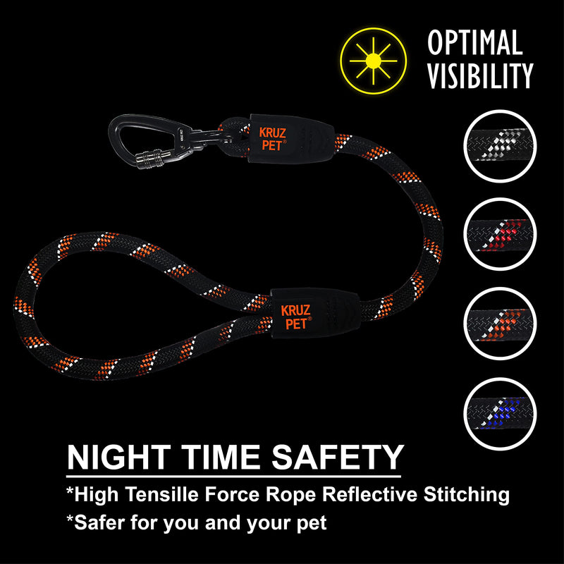KRUZ Dog Leash (Width - 1/2”, Length - 20 INCH) Reflective Rope Lead with Soft Silicone Grip, Click & Lock Snap Lightweight Leash for Dogs, Durable & Tangle-Free For Walking, Running & Training - Blue - PawsPlanet Australia