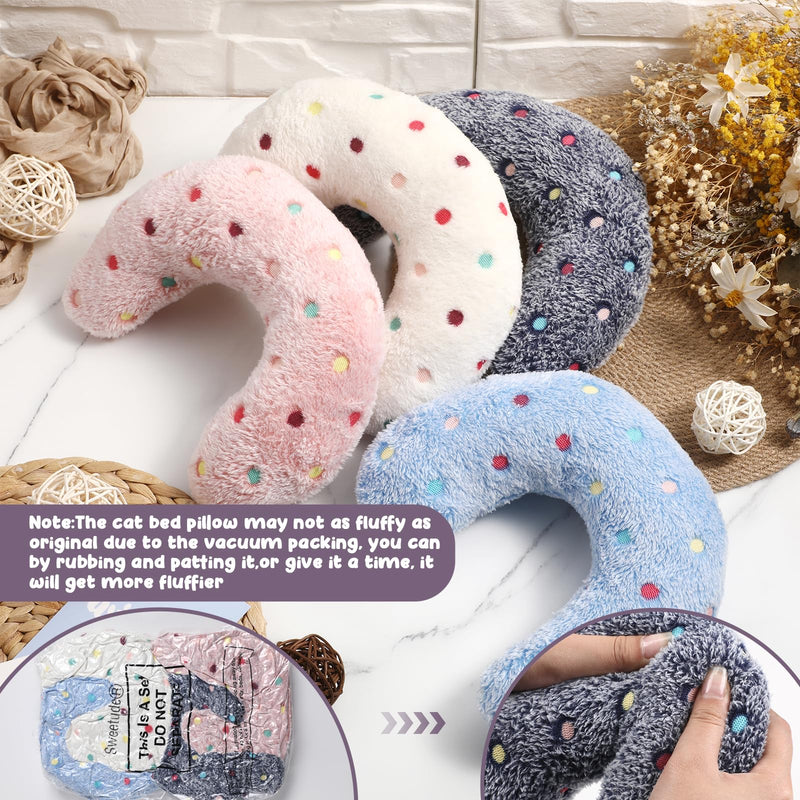 Sweetude 4 Pcs Pillows for Cats Puppy Bed Soft Fluffy Pet Calming Toy Half Donut U Shaped Pet Neck Pillow Training Toy Joint Relief Cervical Protection(Polka Dot,Medium) Polka Dots Medium - PawsPlanet Australia