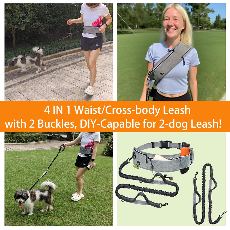 Hands Free Dog Leash, 4 in 1 Waist Dog Leash with Pouch, Retractable Bungee Shock Absorption, Anti-Burst Design, Reflective, for Medium to Large Dogs (02-Black) 02-Black - PawsPlanet Australia