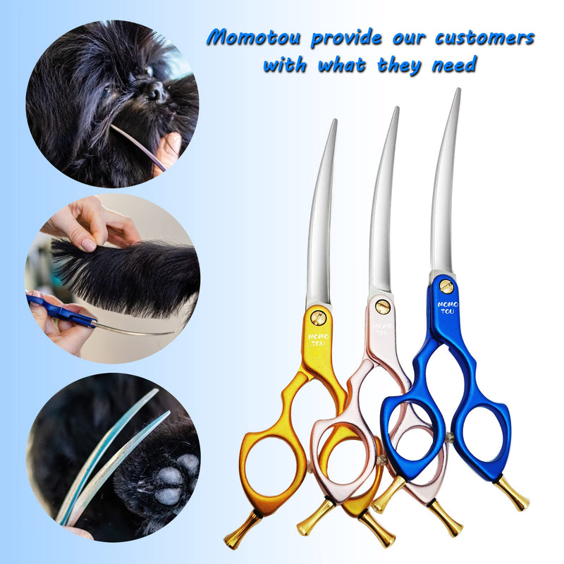 6.5'' Small Curved Dog Grooming Scissors Gold Professional Trimming Shears with Ultra-Lightweight Offset Handle 440C Stainless Steel Pet Scissors for Face and Paws Gold Curved - PawsPlanet Australia