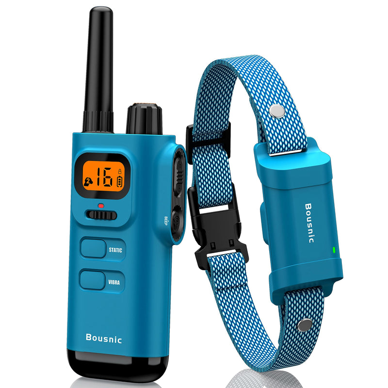 Bousnic Dog Shock Collar with Remote - [New Edition] 4000FT Dog Training Collar for Large Medium Small Dogs (8-120lbs) Waterproof E Collar with Beep, Vibration, Safe Shock Bright Blue