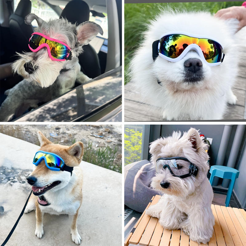 Dog Goggles Small Breed Dog Sunglasses with Adjustable for UV Protection Eyewear Doggy Doggie Puppy Glasses Anti-Fog Wind Dust Snowproof (Black Frame Transparent Lens) Black Frame Transparent Lens