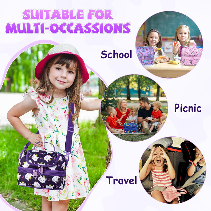 Lunch Bag for Kids,ChaseChic Insulated Lunch Boxes Bag Lightweight Water-Resistant Cooler Bag for Boys Girls in Dual Compartment Leak-Proof Lunch Organizer Purple Cats - PawsPlanet Australia