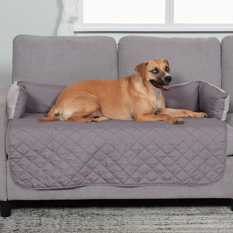 Furhaven Water-Resistant & Reversible 42" Wide Seat Cover Protector for Dogs & Cats, Perfect for Couches, Beds, & Car Seats - Sofa Buddy Bolster Seating Protector - Gray/Mist, Large 42"L x 26"W x 8"Th Marine Blue (Two Tone Plush Faux Fur & Suede) - PawsPlanet Australia