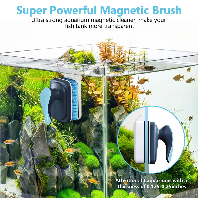 Aquarium Magnetic Glass Cleaner, Fish Tank Algae Magnet Cleaning Tool with Algae Scraper for Glass Aquariums Tank, Floating Scrubber Brush, 2 Detachable Scrapers, Small S for Glass Thickness：1/8"-1/4" - PawsPlanet Australia