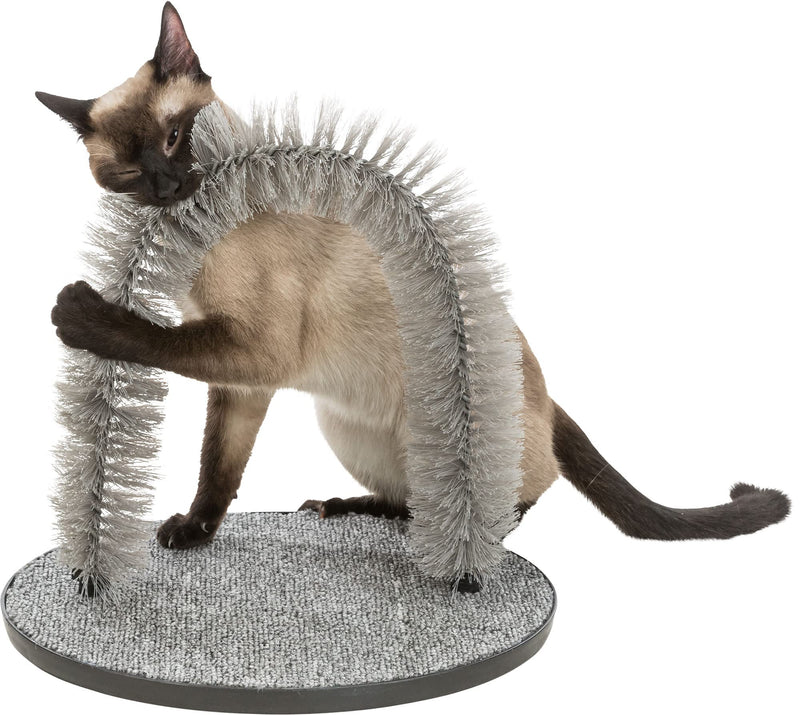 TRIXIE Cat Massager and Self Grooming Arch, Bristle Ring Brush, Carpet Base Scratcher, Cat Self Groomer, Gray, Small - PawsPlanet Australia