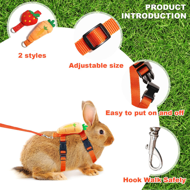 Bunny Harness and Leash for Rabbits,2 Pack Adjustable Bunny Harness,Cute Vest Harness and Leash Set, for Rabbit,Kitten, Puppy, Pig and Small Pet Animals Carrot, Strawberry S - PawsPlanet Australia