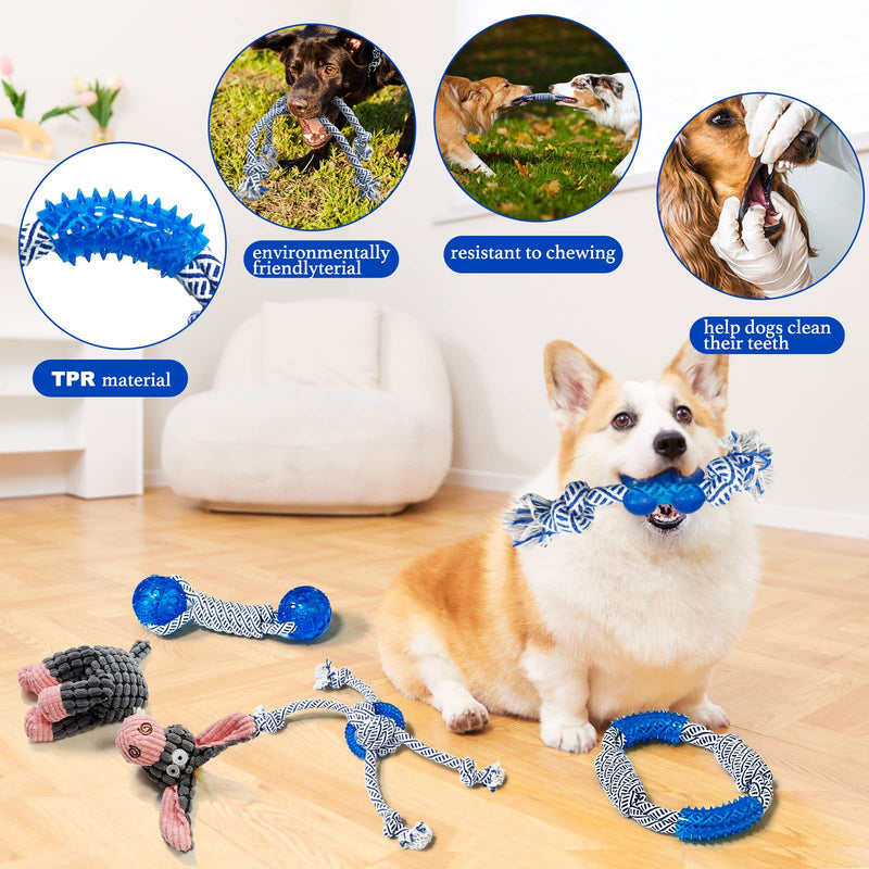 Rope Dog Toys 5 Pack with Squeaky Dog Toys, Dog Toys for Small Large Medium Dogs chew,for Teething Small Dogs, Convex Design Durable chew Rubber Balls,Funny Dog Toys donkey - PawsPlanet Australia