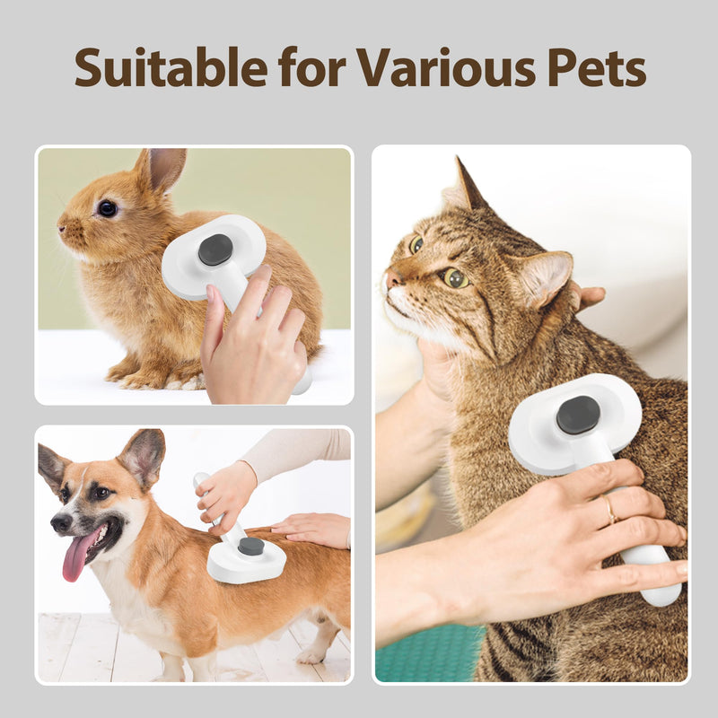 Self Cleaning Slicker Brush for Dogs & Cats - 2-in-1 Pet Grooming Tool with Flea Comb & Storage Box, Gentle Deshedding Brush for Long/Short Hair,White - PawsPlanet Australia