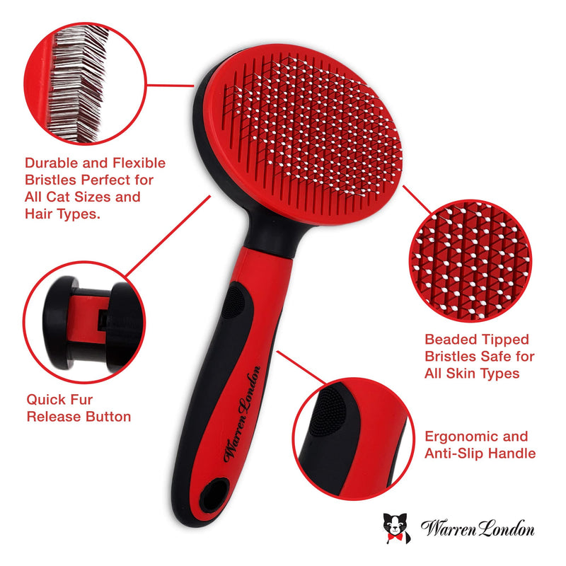 Warren London Cat Pin Brush | Ergonomic Grip with Fur Ejector | Kitten & Cat Deshedding & Detangling Brush | Soft Bristles for Rabbits, Ferrets & Dogs - PawsPlanet Australia