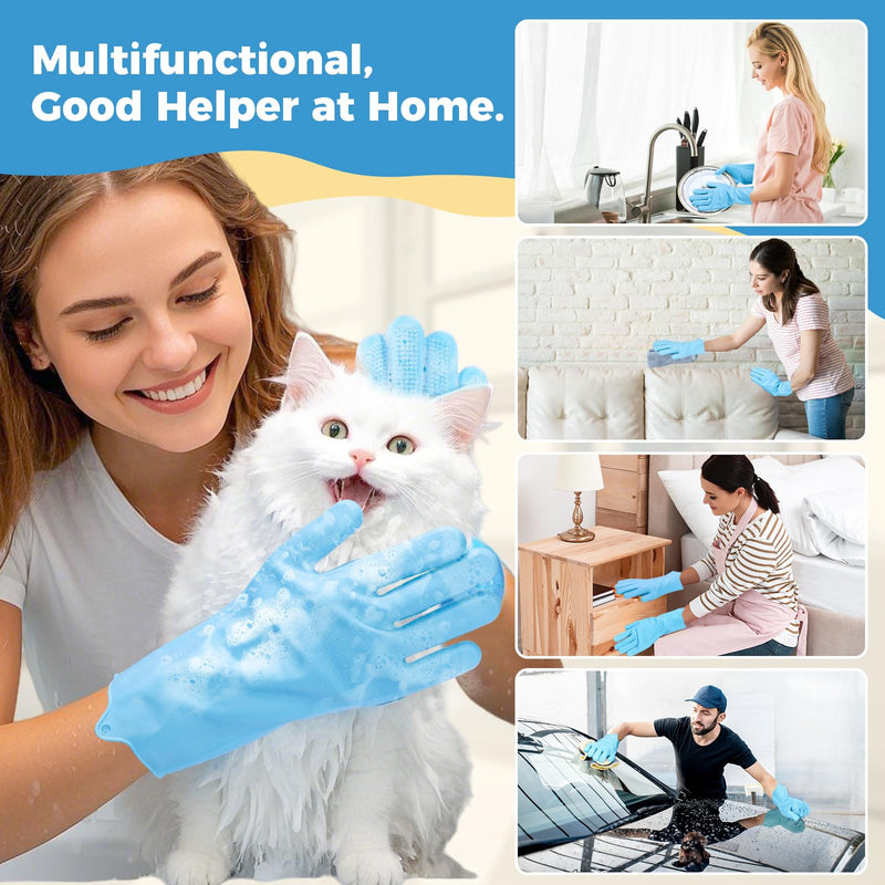 Pet Grooming Gloves, Dog Washing Gloves with Silicone Teeth, Dog Bathing Shampoo Brush, Heat Resistant Five-Finger Design for Bathing, Massaging, Hair Removal, Suitable for Dogs and Cats - PawsPlanet Australia