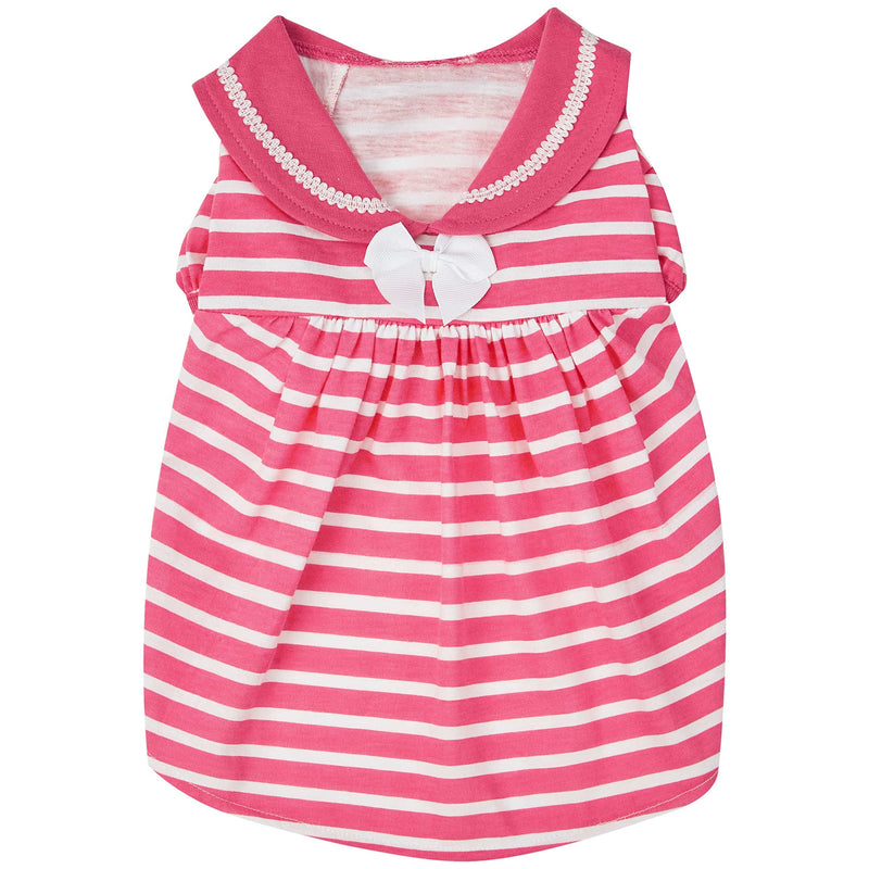 Blueberry Pet Sea Lover Rose Pink Striped Cotton Blend Dog Dress with Bowtie, Back Length 10", Pack of 1 Clothes for Dogs 10 inch (Pack of 1) - PawsPlanet Australia