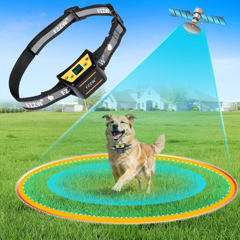 Plkm Dog Wireless GPS Fence Pet Electric Fence Containment System, Adjustable Control Range Warning Strength, Wireless Charging GPS Wireless Dog Fence, Fully Sealed Waterproof Collar Receiver Black