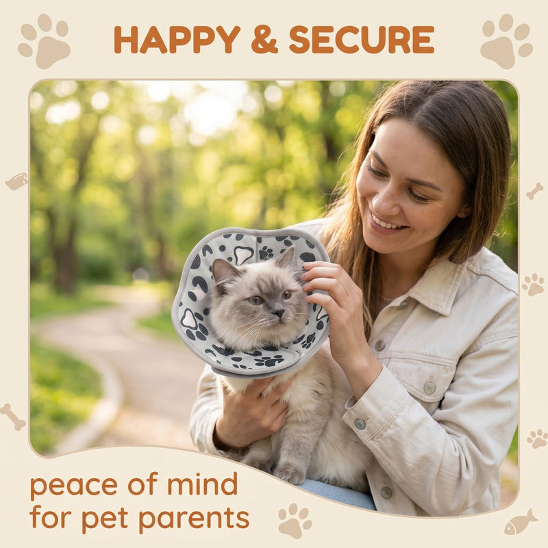 1 pc Cat Neck Brace, Adjustable Soft Anti-Bite Collar, Foldable Washable Protective Collar for Cats, Puppies & Small Dogs, Size M Neck Circumference 17-22 cm, Grey