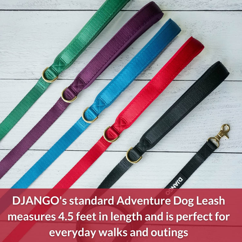 DJANGO Adventure Dog Leash – Strong, Comfortable, and Stylish Dog Leash with Solid Brass Hardware and Padded Handle - Designed for Outdoor Adventures and Everyday Use (Crimson Red) Crimson Red - PawsPlanet Australia