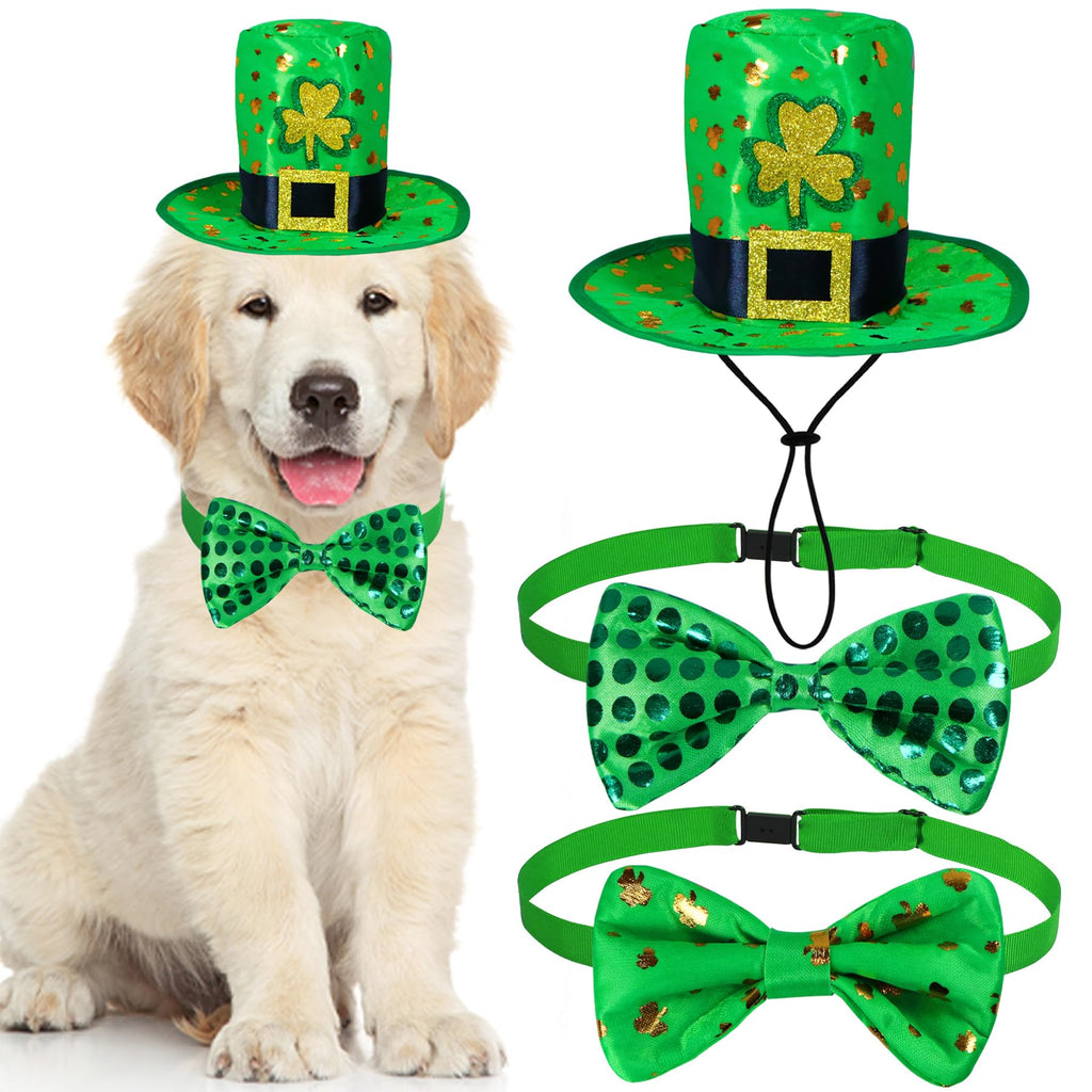 GOYOSWA 3 PCS Dog St. Patrick's Day Outfit, St Patricks Day Dog Clothes Green Shamrock Dog Hat Dog Bow Tie Collar for Small Medium Large Dogs (Dog Hat & 2 Bow Tie) Dog Hat & 2 Bow Tie - PawsPlanet Australia