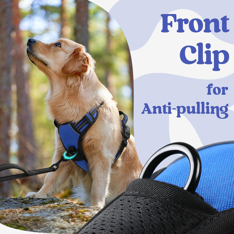 rabbitgoo Dog Harness Medium Sized, No Pull Pet Harness with 3 Buckles, Adjustable Soft Padded Dog Vest with Instant Control Handle, Easy Walking Reflective Pet Vest for Medium Dogs, Blue, M - PawsPlanet Australia