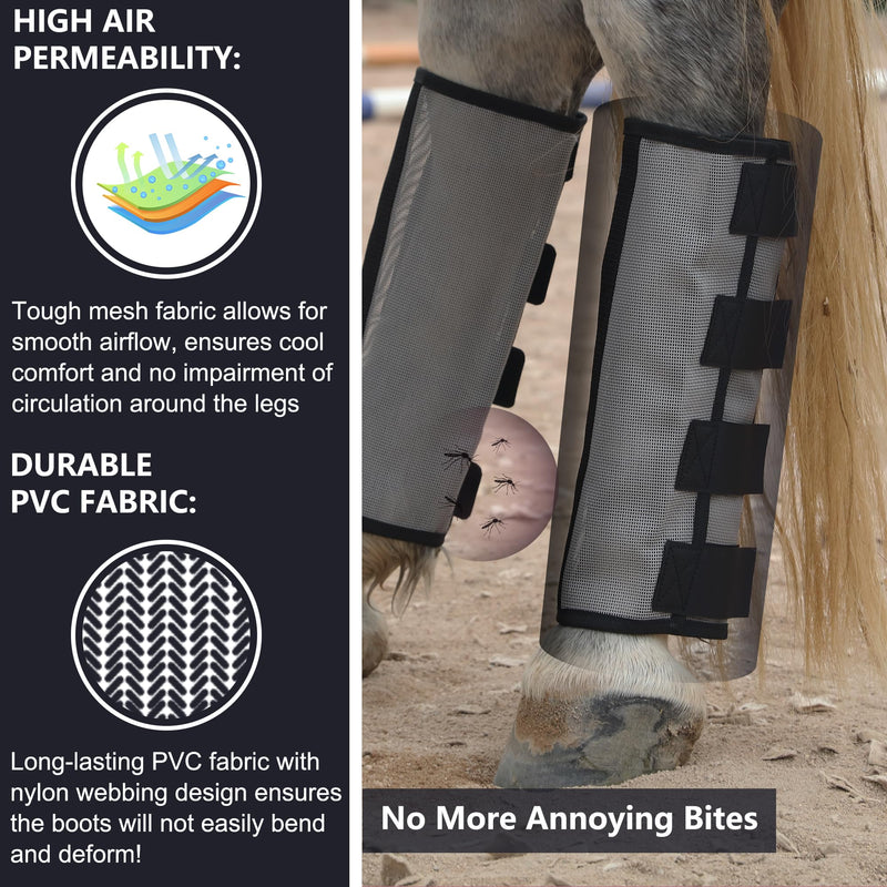 Horse Fly Boots Set of 4 - Non-Slip Leg Guards Extra Tough Mesh Ventilated, Adjustable Horse Fly Leggings Reduce Stomping & Hoof Stress & Leg Fatigue Grey Medium - PawsPlanet Australia