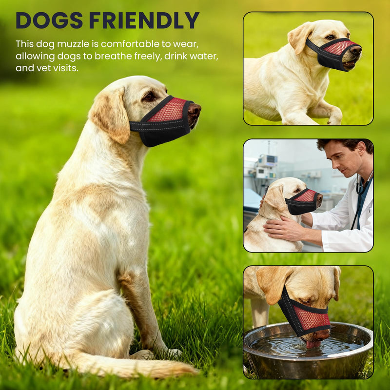 2 Pack Dog Muzzle,Mesh Soft Muzzle for Small Medium Large Sized Dog, Anti Barking Biting, Breathable Adjustable Drinkable，Mouth Cover for Grooming Training（Red, S Red - PawsPlanet Australia