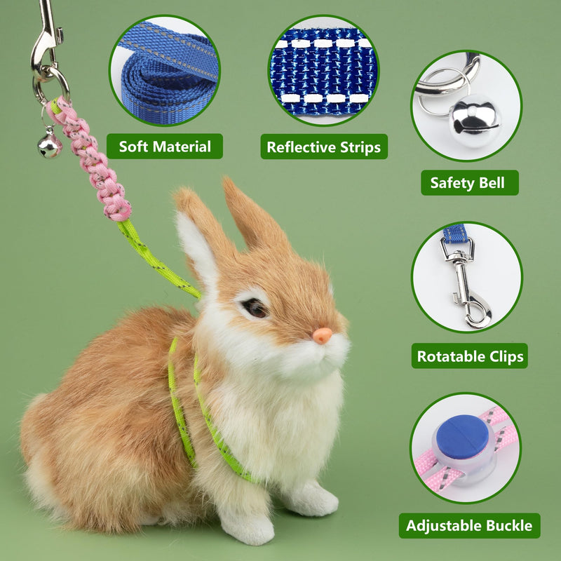 2pcs Figure 8 Harness and Leash with Reflective Strap and Bell for Ferrets, Rabbits, Bearded Dragon, Guinea Pig, Chinchilla and Hamster Small Animal Harness (Blue+Pink) Blue+Pink - PawsPlanet Australia