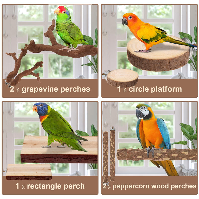 Parrot Perch Bird Perch Stand Set Natural Wild Wood Grape Sticks Paw Grinding Fork Parakeet Climbing Standing Branches Toys Cage Accessories for Conure,Cockatiels Lovebirds,Budgies Chewable 6PC - PawsPlanet Australia