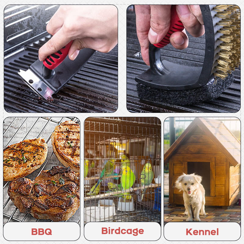 QBLEEV Bird Cage Cleaner, Stainless Steel Triangle Brush Set, Multi-Function Copper Bristle, Lightweight & Durable, Includes Cleaning Brush, Red - PawsPlanet Australia
