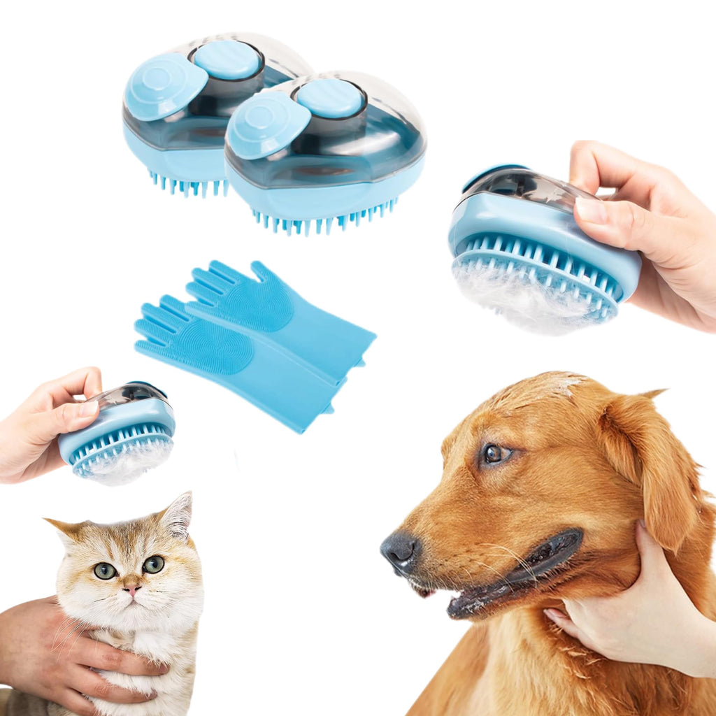 2Pcs Dog Bath Brush & 1 Pair Pet Grooming Gloves,Dog Soft Silicone Bristles,Puppy Bath Brush, Rubber Dog Brush,Bath Brush for Dogs,Efficient Deshedding Glove for Dogs, Cats, Rabbits and Horses - PawsPlanet Australia