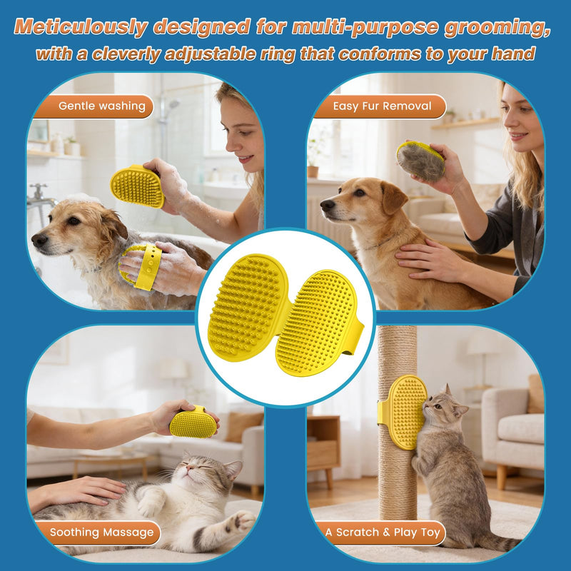 7PCS Dog Bath Brush | Pet Grooming Gloves | Storage Bag | Soothing Massage Rubber Comb with Adjustable Ring Handle | Pet Bathing for Dogs and Cats (Lavender Purple) Lavender Purple - PawsPlanet Australia