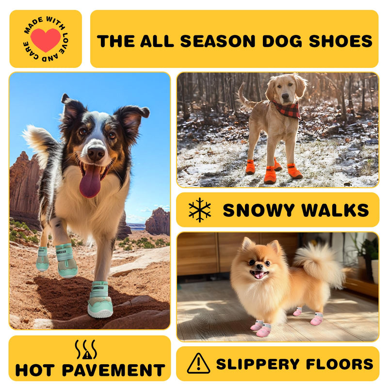 Hcpet Dog Shoes for Dogs, Dog Booties for Dogs, Anti-Slip Dog Boots & Paw Protectors for Hot Pavement Winter Snow Hiking with Reflective Straps Khaki Size 6, 4PCS Width 2.36 in - PawsPlanet Australia