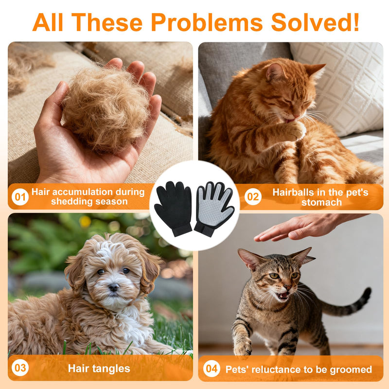 Pet Hair Removal Glove for Cats & Dogs 1PC and Cat & Dog Grooming Gloves for Shedding Brushes 1 Pair, Pet Hair Remover Tool for Clothing, Couch, Carpet, Car Seat, Deshedding Brush & Massage Black Grey Gloves - PawsPlanet Australia