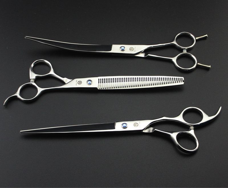 Purple Dragon 8 inch 3 in 1 Professional Pet Grooming Thinning Scissors - Upward Curved Shears and Dog Hair Cutting Scissor - Perfect for Pet Groomer or Family DIY Use (Silver) Silver - PawsPlanet Australia