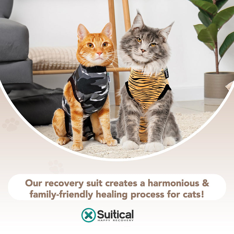 Cat Recovery Suit - Cat Recovery Suit for Spay, Neuter, Suture, Incision, & Skin Conditions - Breathable Fabric with Back Opening - XXS Cat Suit by Suitical, Tiger Print 2XS(13-16.5 in) - PawsPlanet Australia