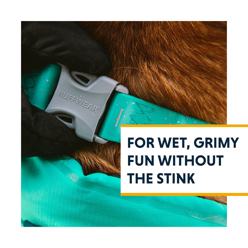 Ruffwear, Confluence Dog Collar, Waterproof Heavy Duty Quick Release Buckle, Odor-Resistant Easy Clean Adjustable TPU Webbing with & Silent ID Attachment, Aurora Teal, 14"-20" 14"-20" - PawsPlanet Australia